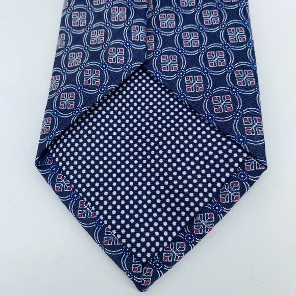 Eton Tie Mens One Size Navy Blue Patterned Silk Classic Necktie Italy Made NWT
